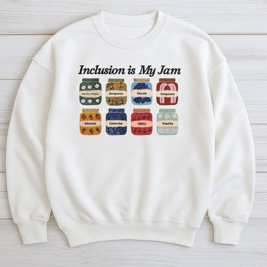 Inclusion Is My Jam Sweatshirt | Retro Jam Jar Graphic | Premium Cotton Blend | Gift for Special Education Teacher