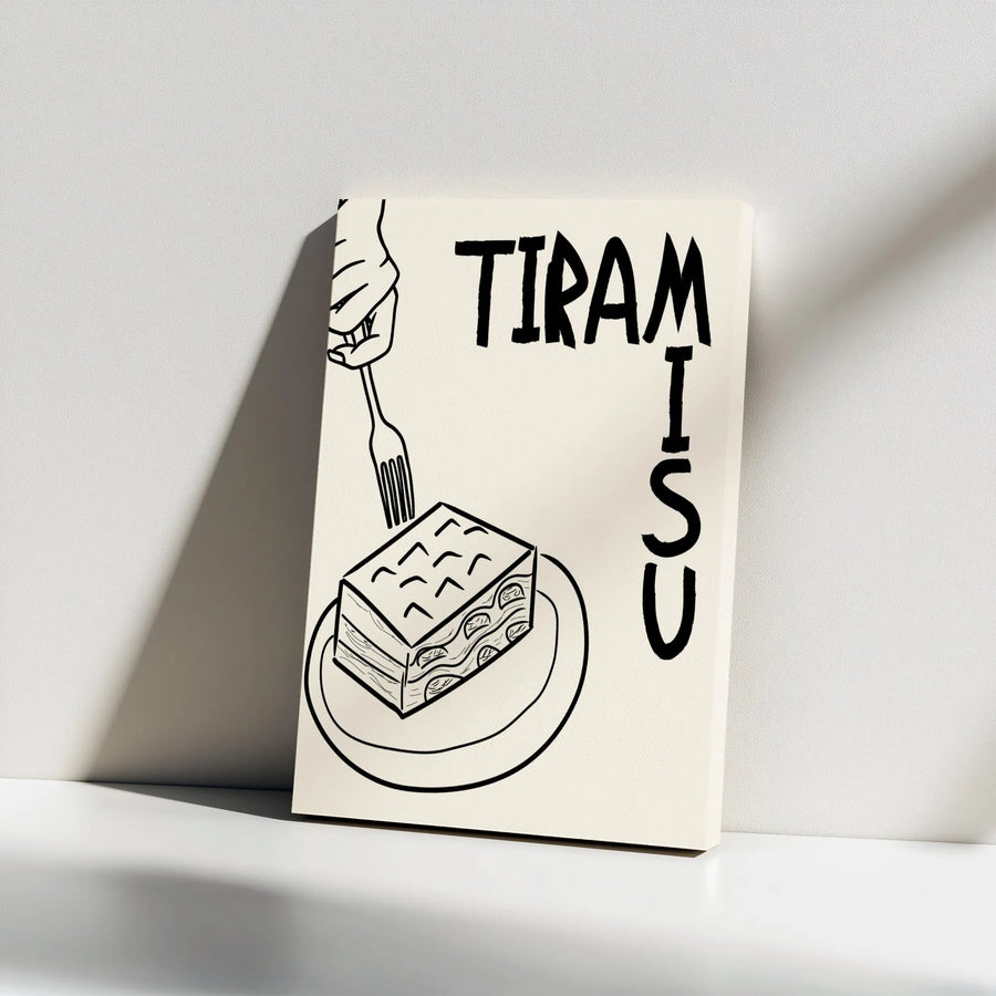 Tiramisu Canvas Wall Art | Minimalist Hand Drawn Food Sketch | Premium Gallery Wrap Print | Kitchen Decor Gift for Coffee Lovers