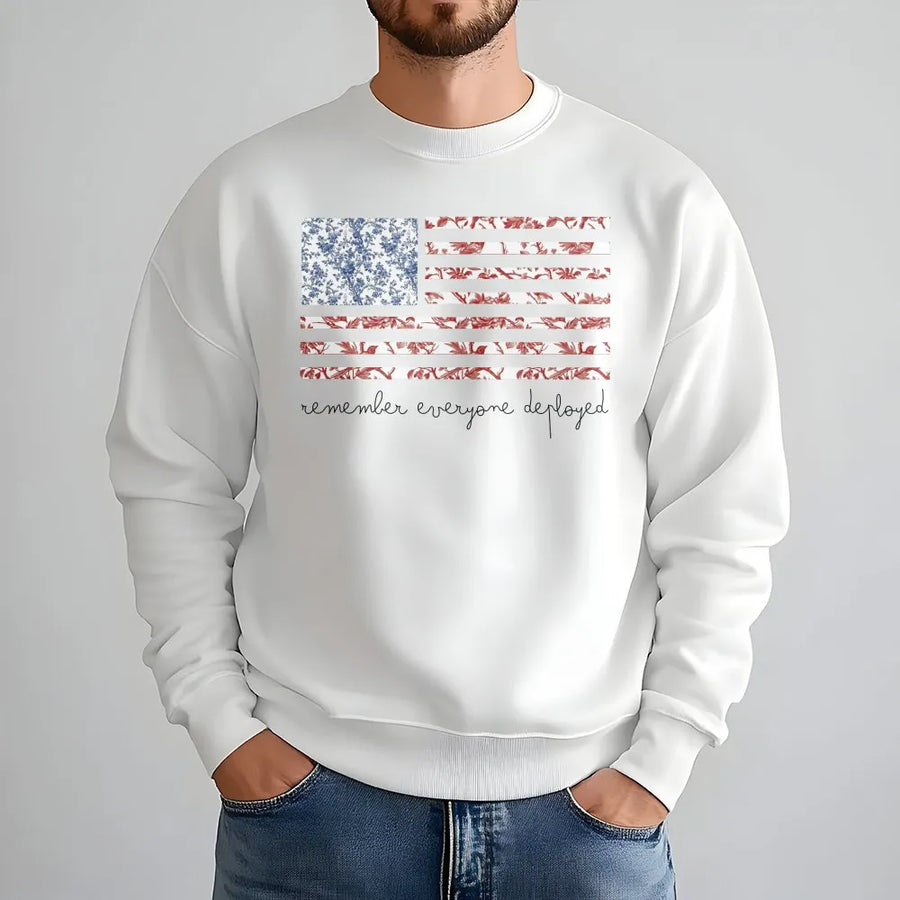 Red Friday Sweatshirt | Floral American Flag Remember Everyone Deployed | Premium Cotton Graphic Tee | Military Family Support Gift