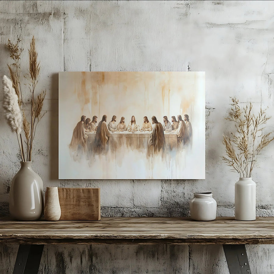 The Last Supper Canvas Wall Art | Modern Watercolor Religious Print | Premium Gallery Wrap | Christian Home Decor Gift for Living Room