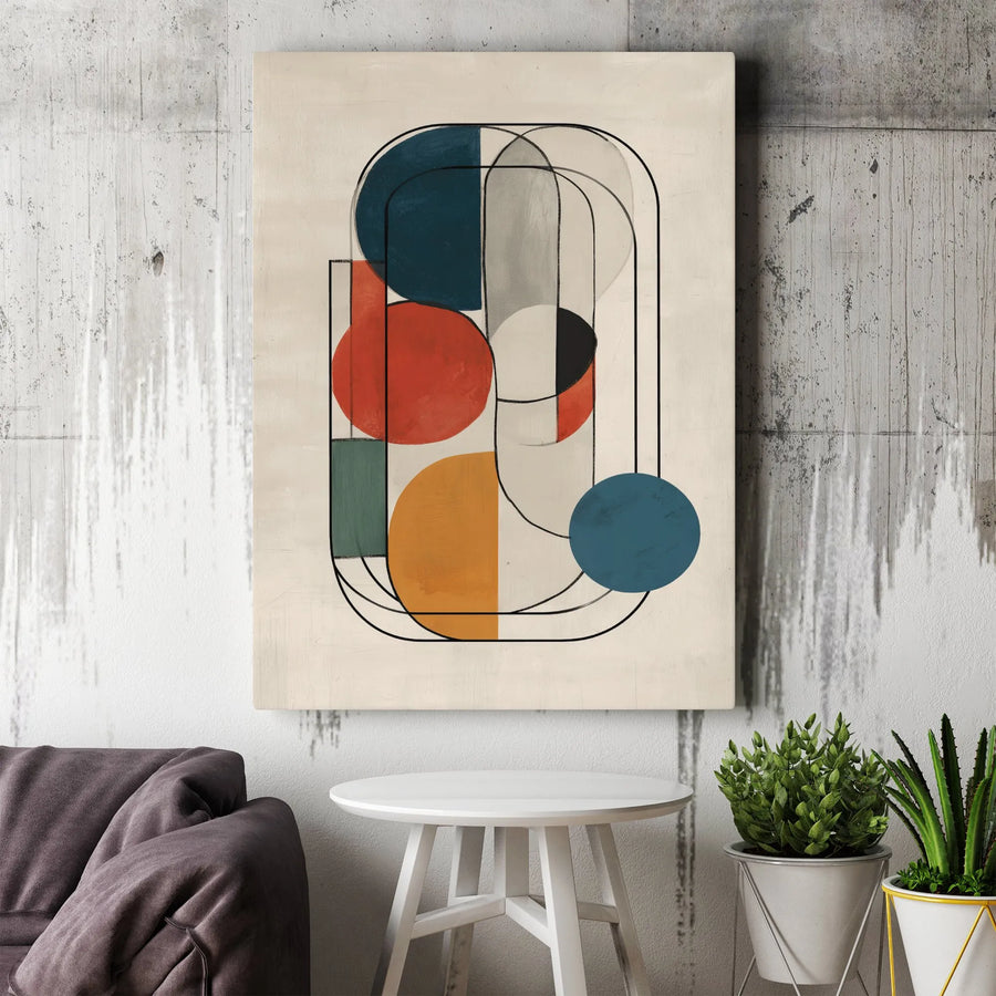 Abstract Geometric Vertical Canvas | Bauhaus Inspired Wall Art | Premium Thick Gallery Wrap | Contemporary Living Room Decor Gift