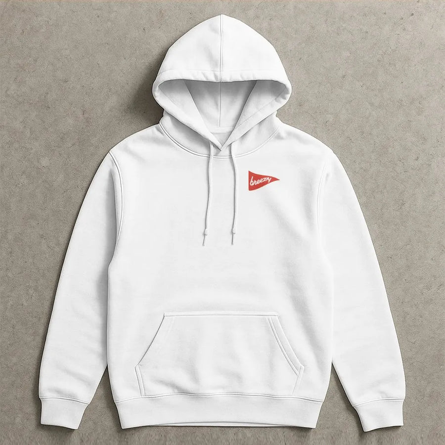 Minimalist Breezy Hoodie | Small Pennant Logo Sweatshirt | Premium Cotton Blend | Unisex Casual Loungewear Gift