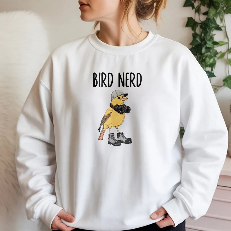 Bird Nerd Sweatshirt | Funny Bird with Binoculars Graphic | Premium Cotton Blend | Gift for Bird Watcher & Twitcher