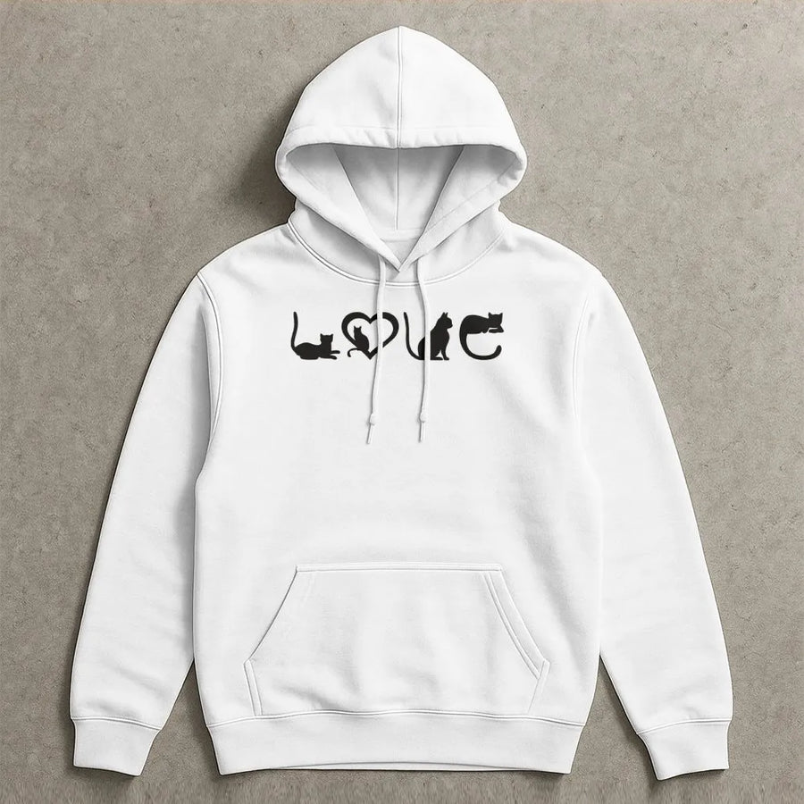 Cat Love Hoodie | Creative Heart Shaped Silhouette Graphic | Premium Cotton Blend | Gift for Cat Lovers & Pet Owners