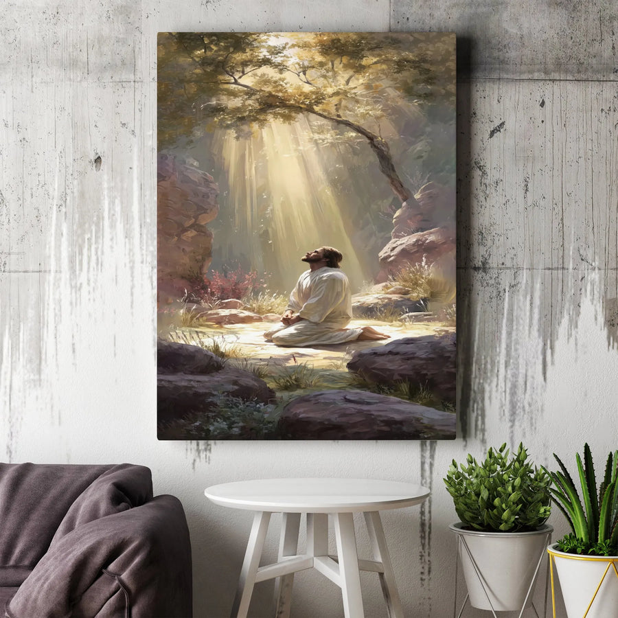 Jesus Praying in Gethsemane Canvas Art | Heavenly Light Christian Wall Decor | Gallery Quality Premium Print | Inspirational Religious Gift for Home