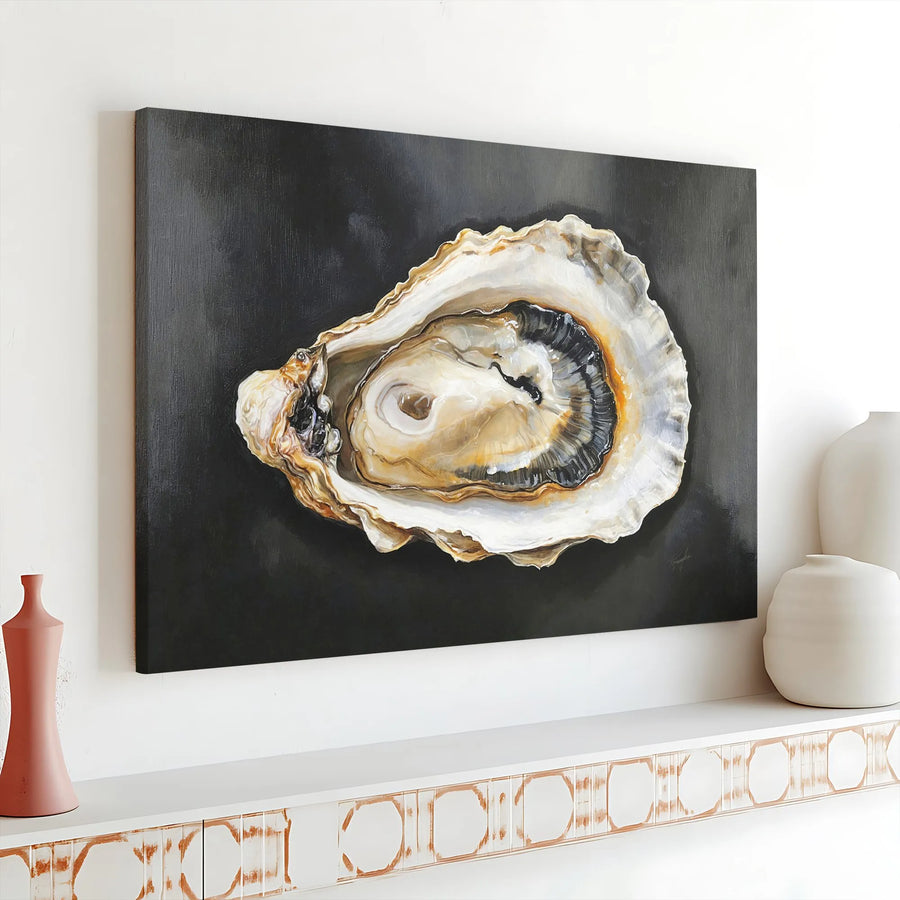 Oyster Shell Wall Art | Realistic Coastal Oil Painting Print | Premium Gallery Wrapped Canvas | Elegant Beach House Decor Gift