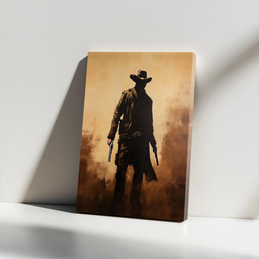 Western Cowboy Canvas Print | Silhouette Gunslinger Wall Art | Fade-Resistant Premium Print | Man Cave Decor Gift for Him