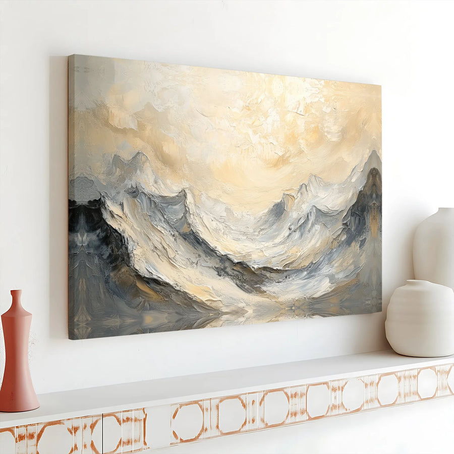 Abstract Mountain Canvas Art | Textured Neutral Beige and Grey Landscape | Premium Gallery Wrapped Decor | Modern Minimalist Living Room Wall Art