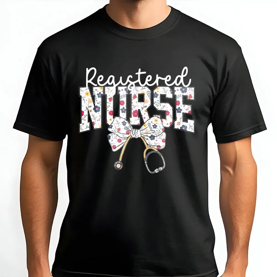 Registered Nurse T-Shirt | Floral Stethoscope Graphic Tee | Premium Soft Cotton | Nursing School Graduation Gift for Her