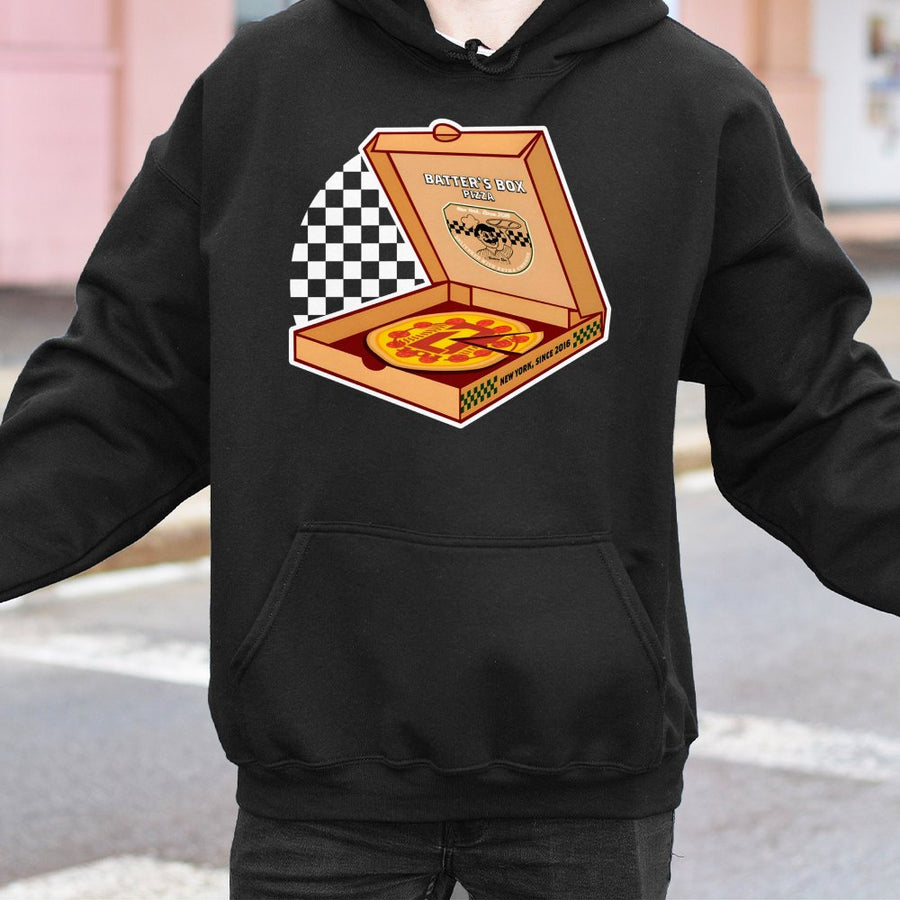 Pizza Delivery Hoodie | Batter's Box Baseball Graphic | Premium Cotton Blend | Funny Foodie Sports Gift for Men and Women