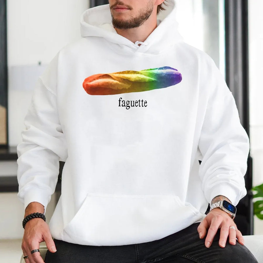 LGBT Pride Hoodie | Rainbow Baguette Graphic Design | Premium Cotton Blend | Funny Queer Meme Gift for Friends and Allies