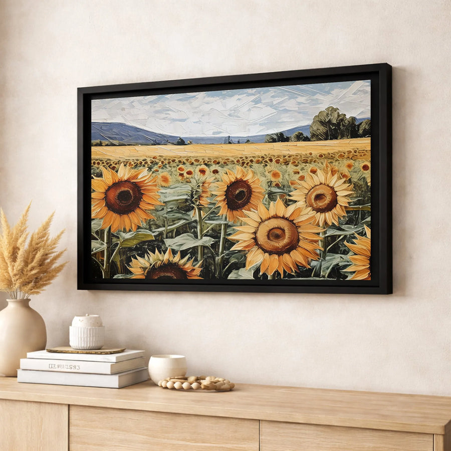 Sunflower Field Canvas Art | Impressionist Landscape Painting | Premium Gallery Wrap Wall Decor | Floral Home Office Gift