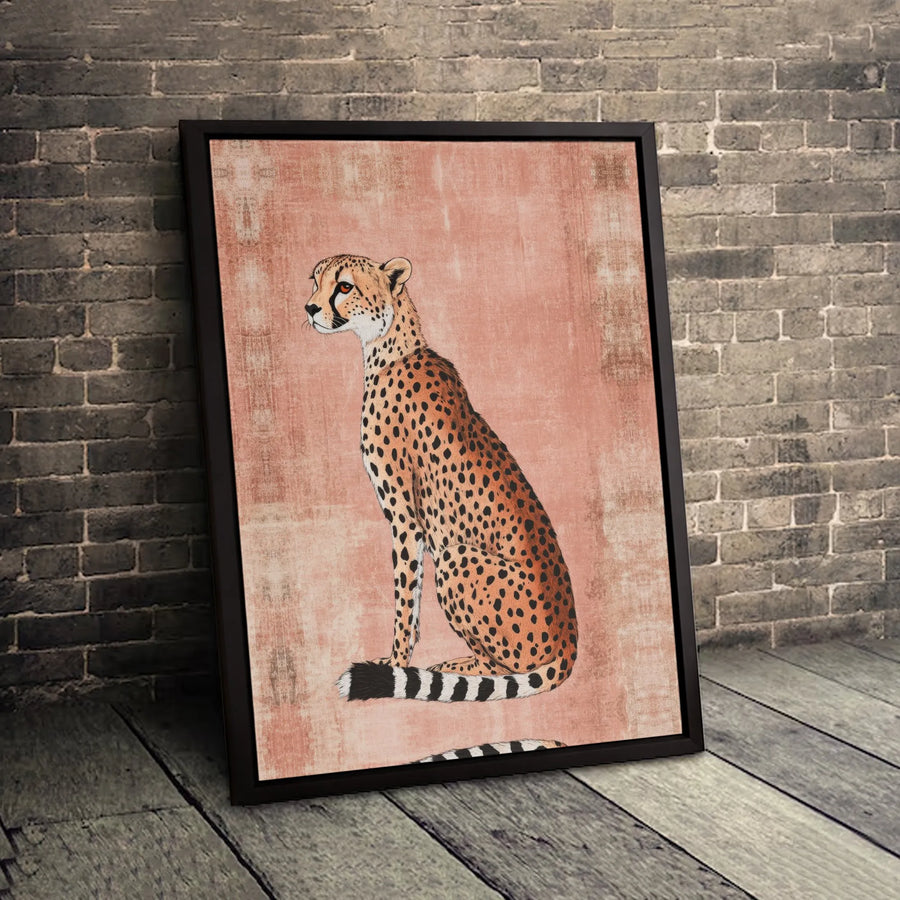 Cheetah Canvas Wall Art | Vintage Distressed Safari Illustration | Premium Gallery Wrapped Print | Boho Home Decor Gift For Animal Lovers
