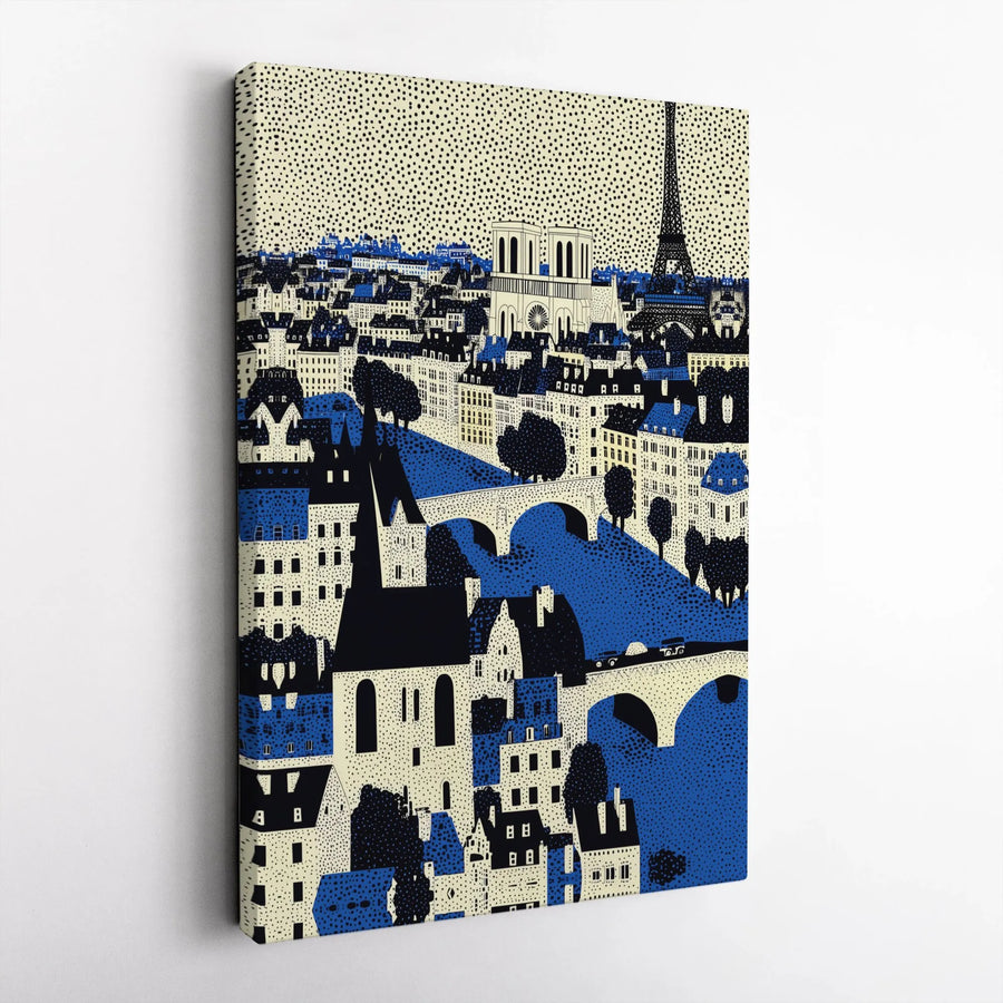 Paris Canvas Wall Art | Eiffel Tower & Notre Dame Graphic Print | Premium Matte Canvas | Modern French Home Decor Gift