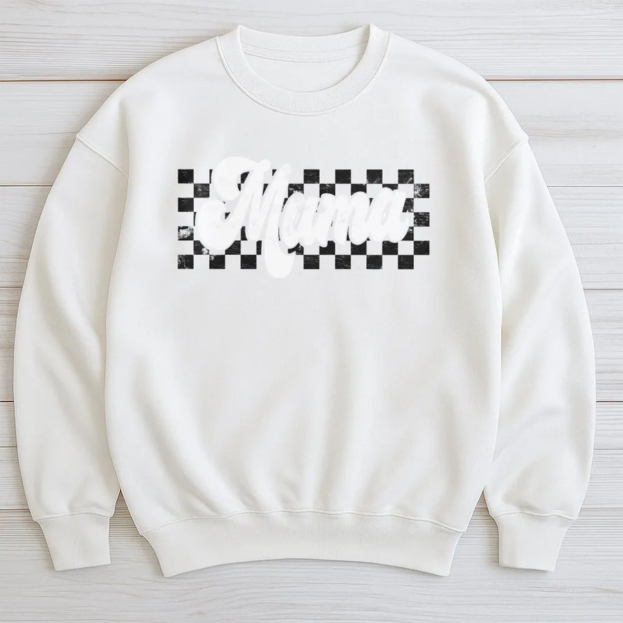 Checkered Mama Sweatshirt | Retro Checkerboard Graphic | Premium Soft Cotton | Mother's Day Gift for New Moms