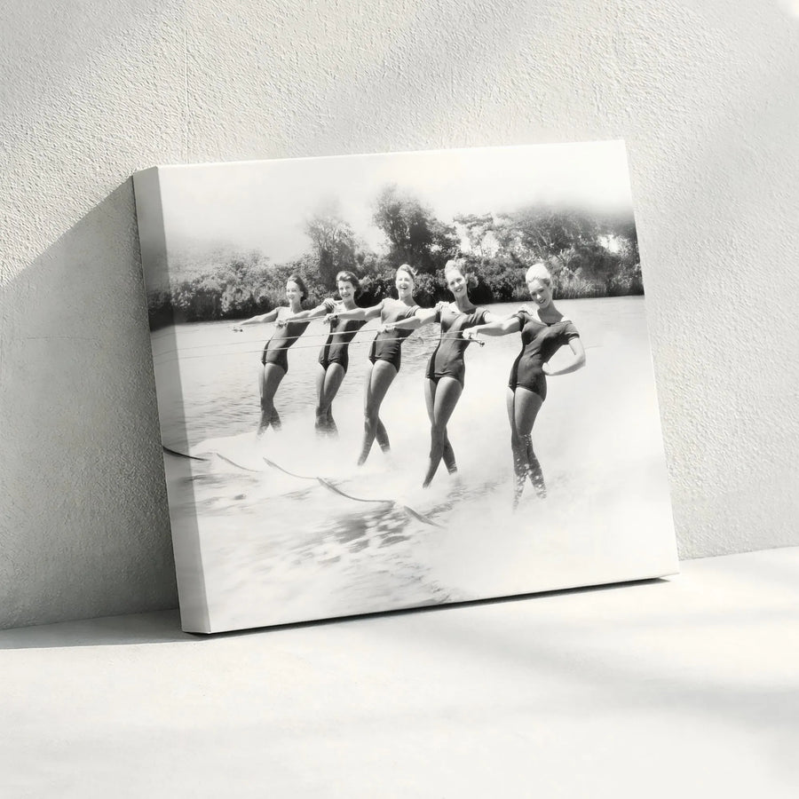 Vintage Water Skiing Wall Art | Retro 1950s Beach Aesthetic Photo | Premium Gallery Wrapped Canvas | Gift for Lake House Decor