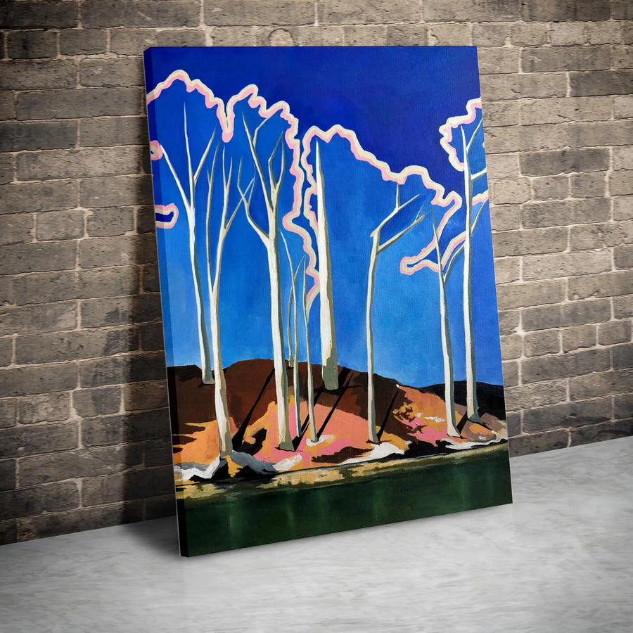 Modern Birch Tree Vertical Canvas Art Print | Abstract Blue Forest Landscape Wall Decor | 1.25" Gallery Wrap Canvas | Gift for Nature Art Lovers