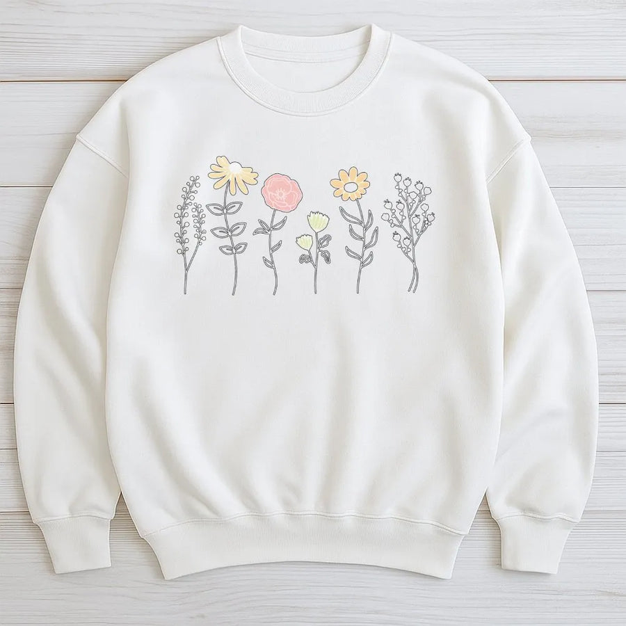 Wildflower Sweatshirt for Women | Minimalist Botanical Graphic | Premium Cotton-Blend Pullover | Boho Cottagecore Aesthetic Gift for Nature Lover