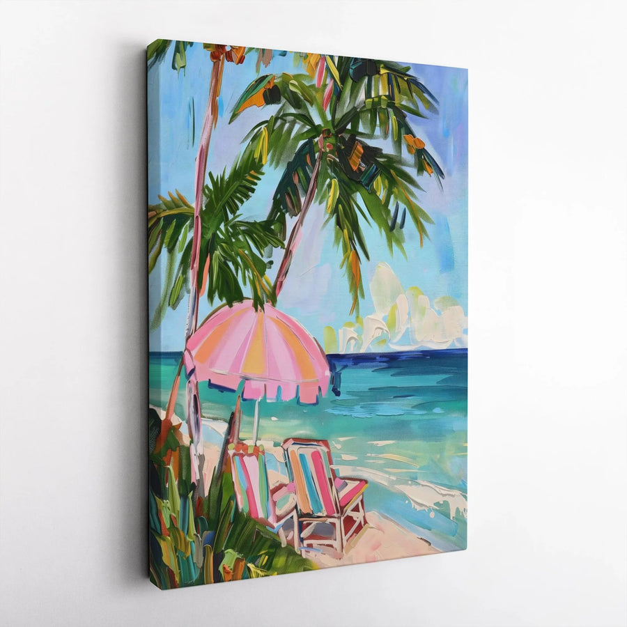 Tropical Beach Canvas Wall Art | Vibrant Impressionist Painting Print | Premium Fade-Resistant Canvas | Coastal Home Decor Gift