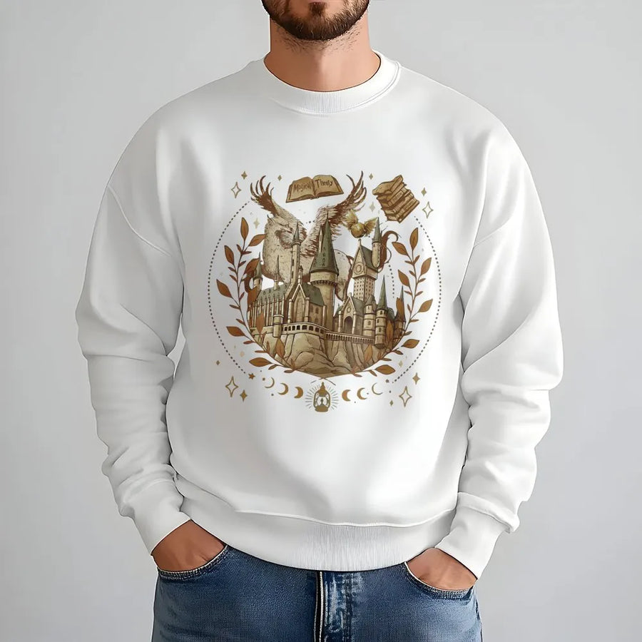 Wizard Castle Sweatshirt | Bookish Fantasy Illustration | Soft Cotton Blend Graphic Pullover | Gift for Fantasy Readers and Book Lovers