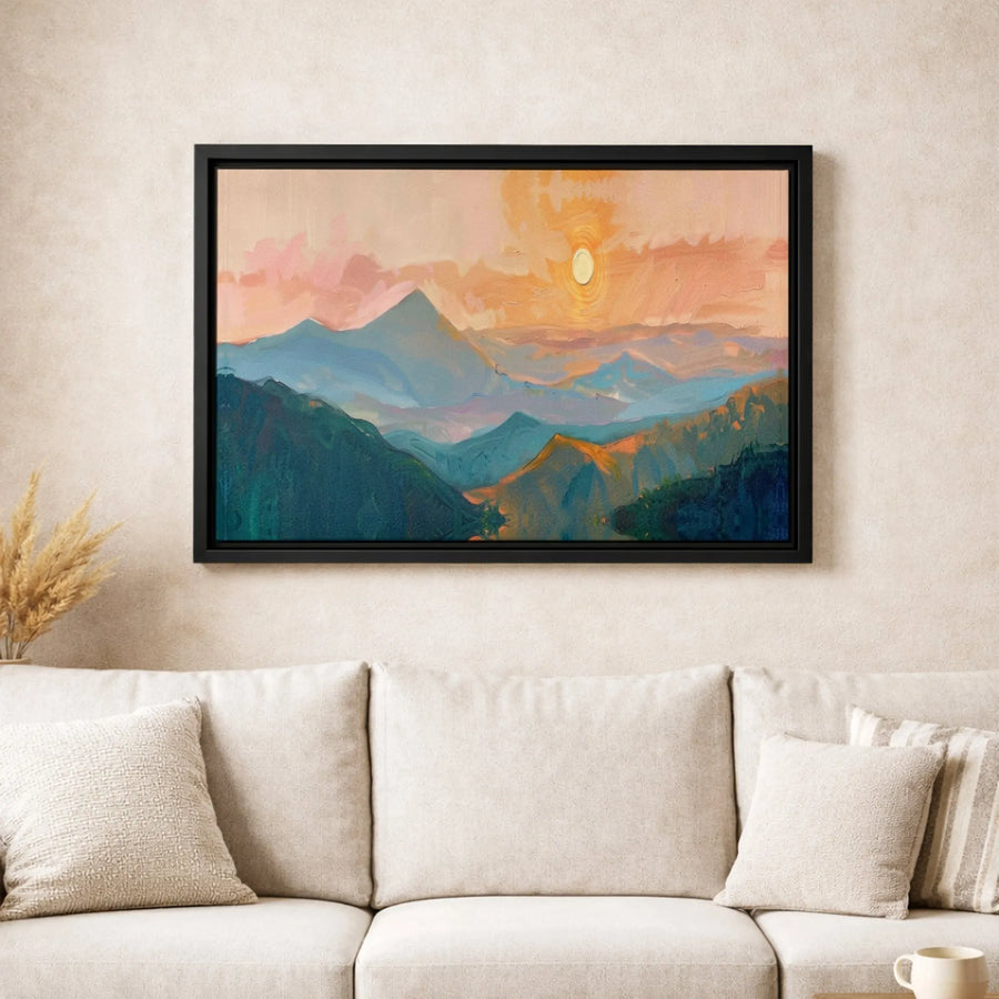Abstract Mountain Landscape Canvas Art | Sunset Peak Oil Painting Style | 1.25-Inch Premium Gallery Wrap | Modern Home Decor Wall Print