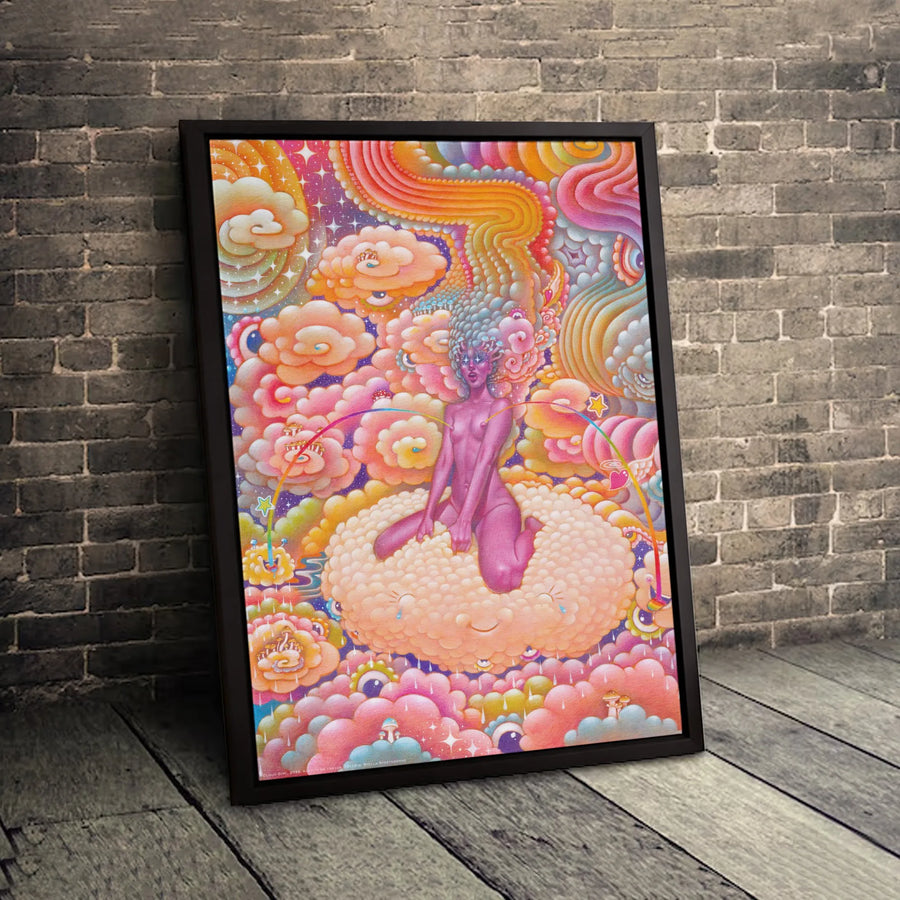 Psychedelic Dreamscape Canvas Art | Surreal Cloud Girl Illustration | Premium Gallery Wrapped Print | Unique Surrealist Wall Decor Gift