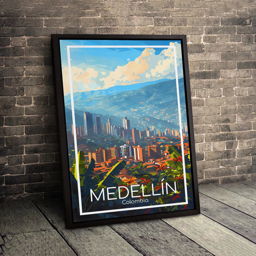 Medellin Colombia Travel Poster Canvas | Stylized Andean Cityscape Art | Gallery-Quality 1.25 inch Thick Print | Home Decor Gift for Travel Lovers