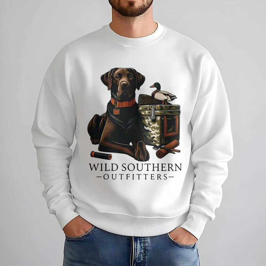 Labrador Hunting Dog Sweatshirt | Duck Hunter Graphic Apparel | Premium Cotton Blend Crewneck | Gift for Outdoorsmen and Retriever Lovers