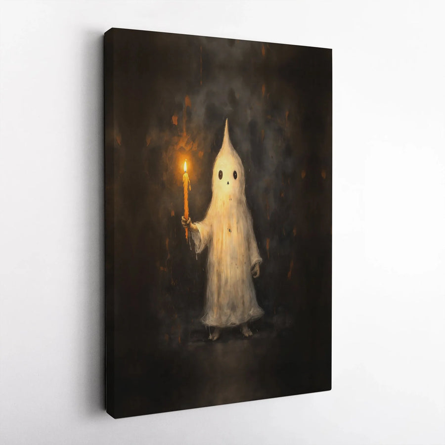 Spooky Ghost Canvas Wall Art | Little Spirit Holding A Candle | Gallery Wrapped Premium Print | Gothic Home Decor For Halloween Lovers