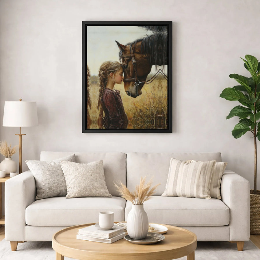 Girl And Horse Canvas Print | Touching Foreheads Western Wall Art | 1.25 Inch Premium Gallery Wrap | Equestrian Decor Gift For Horse Lovers
