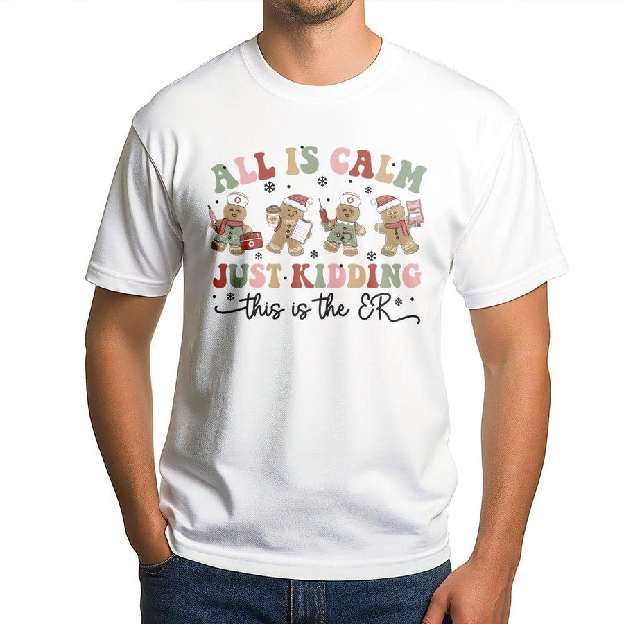 ER Nurse Christmas T-Shirt | Funny Gingerbread Medical Staff Graphic | 100% Soft Cotton Tee | Holiday Gift for Emergency Room Nurses