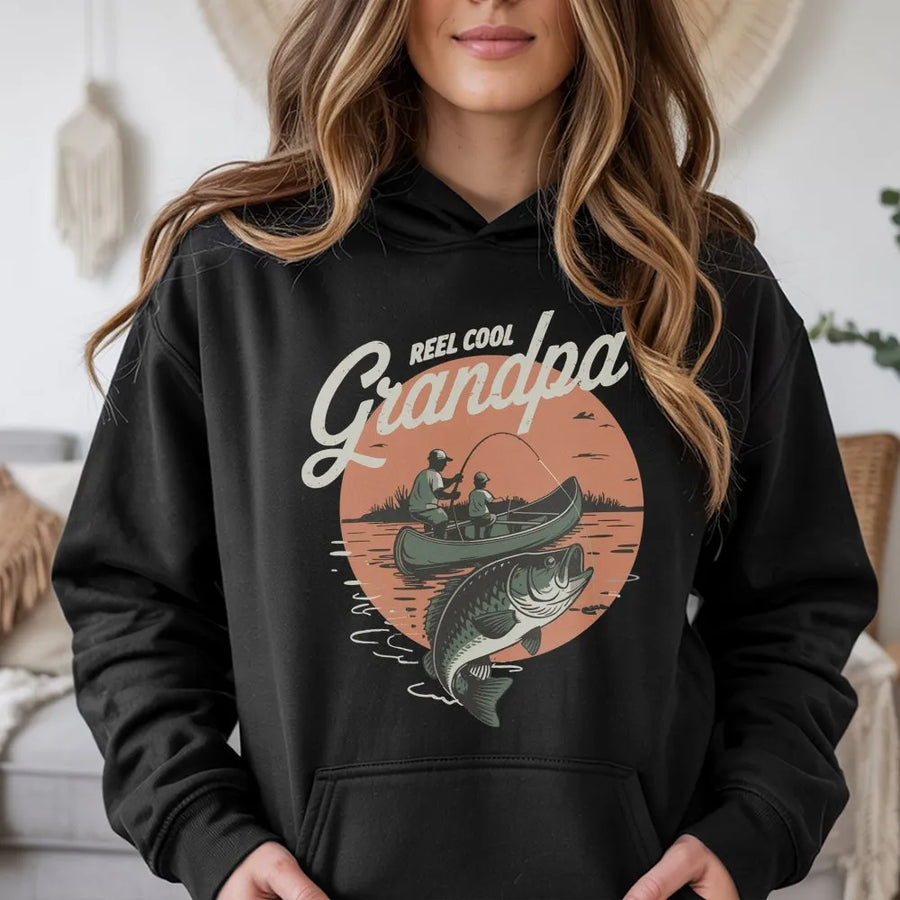 Reel Cool Grandpa Fishing Hoodie | Vintage Bass Fishing Design | Premium Cotton Blend | Best Gift Idea For Fisherman Grandfather