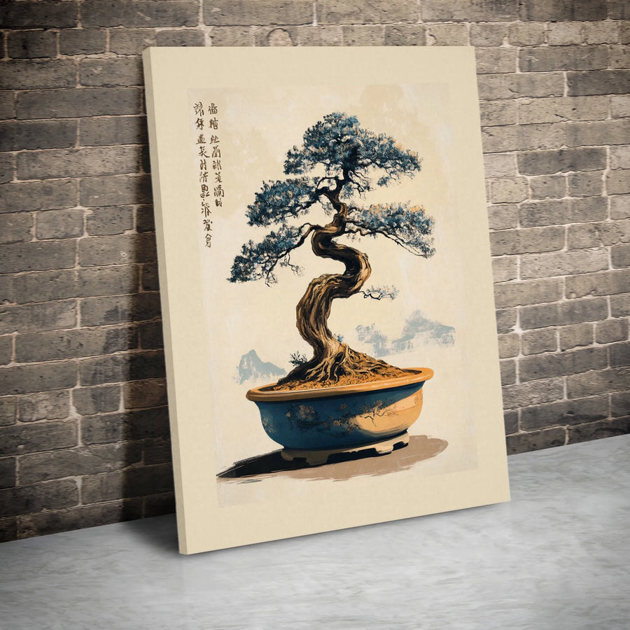 Bonsai Tree Wall Art | Japanese Ukiyo-E Ink Wash Painting Style | Premium Fade-Resistant Canvas | Zen Home Decor Gift for Plant Lovers