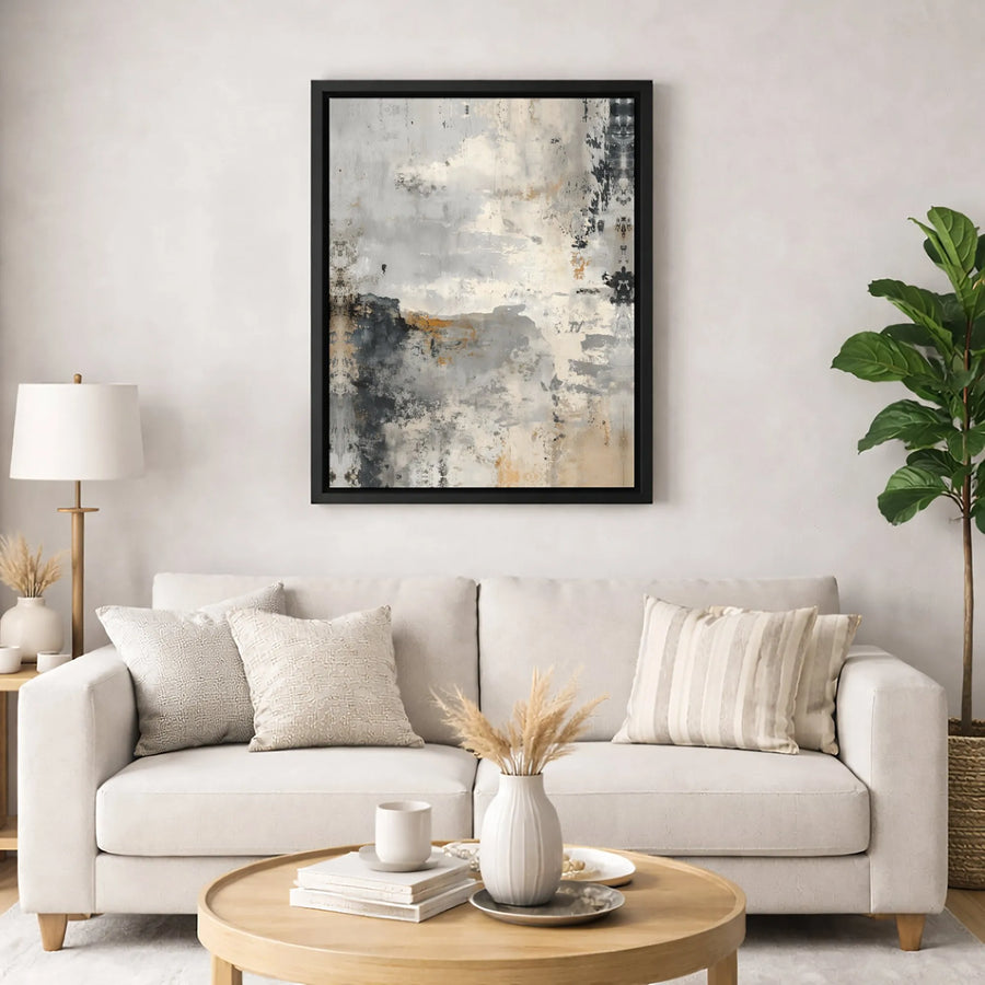 Abstract Canvas Wall Art | Grey Gold and Black Distressed Texture | Premium Gallery-Wrapped Print | Modern Home and Office Decor