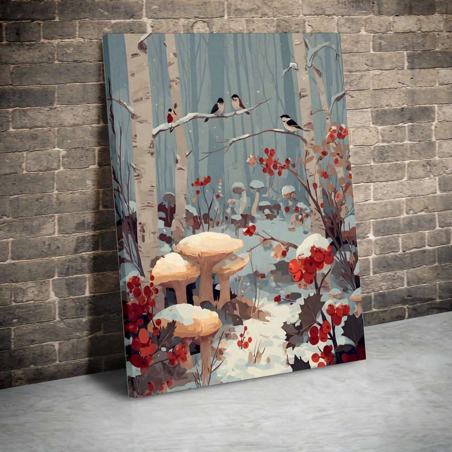 Winter Forest Canvas Art | Snowy Birch Tree Scene with Red Berries | Gallery-Quality 1.25" Profile | Cozy Woodland Home Decor Wall Print