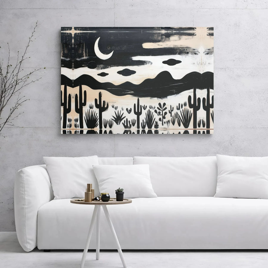 Abstract Desert Landscape Canvas | Mid Century Modern Cactus Wall Art | Premium Gallery Wrap Decor | Southwestern Boho Home Gift