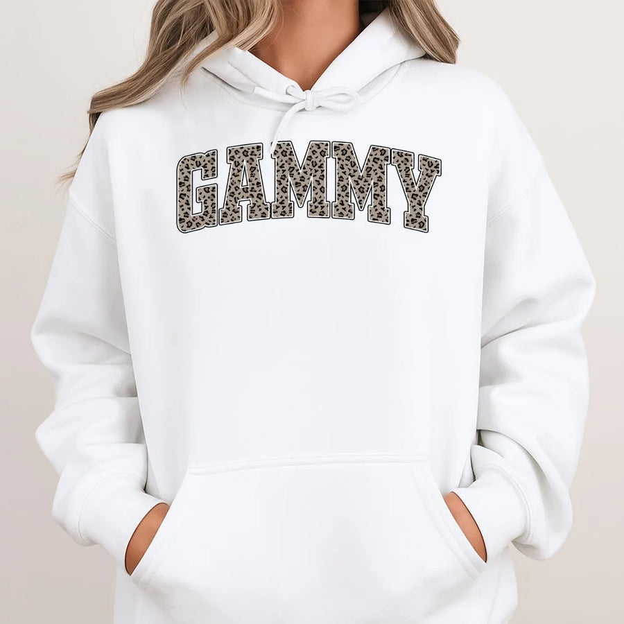 Gammy Hoodie with Leopard Print | Varsity Letter Graphic Tee | Soft Cotton Shirt | Mother's Day Gift for Grandma