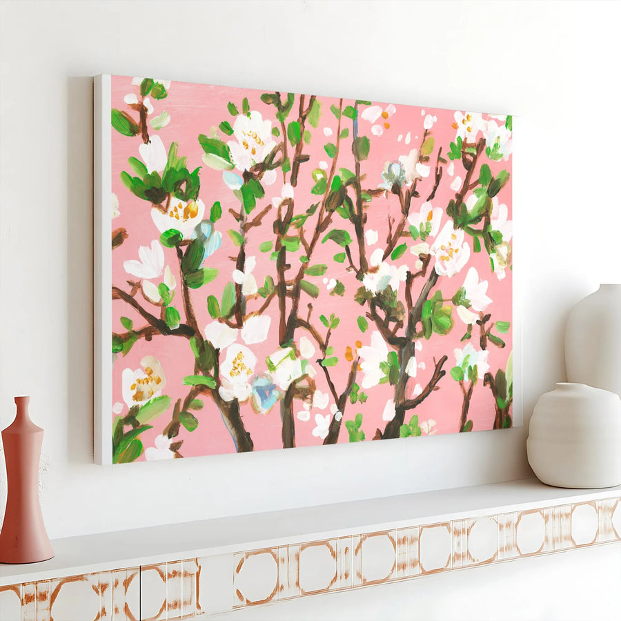 Cherry Blossom Canvas Wall Art | Pink Botanical Brushstroke Painting | Premium Gallery Wrapped Canvas | Spring Home Decor Gift for Her