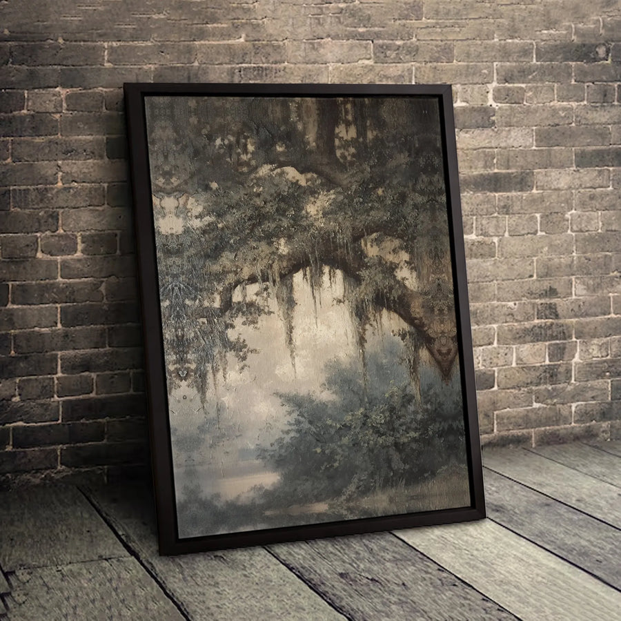 Southern Oak Tree Canvas Art | Vintage Spanish Moss Landscape Print | 1.25 Inch Gallery Wrap | Nature Wall Decor for Home Office