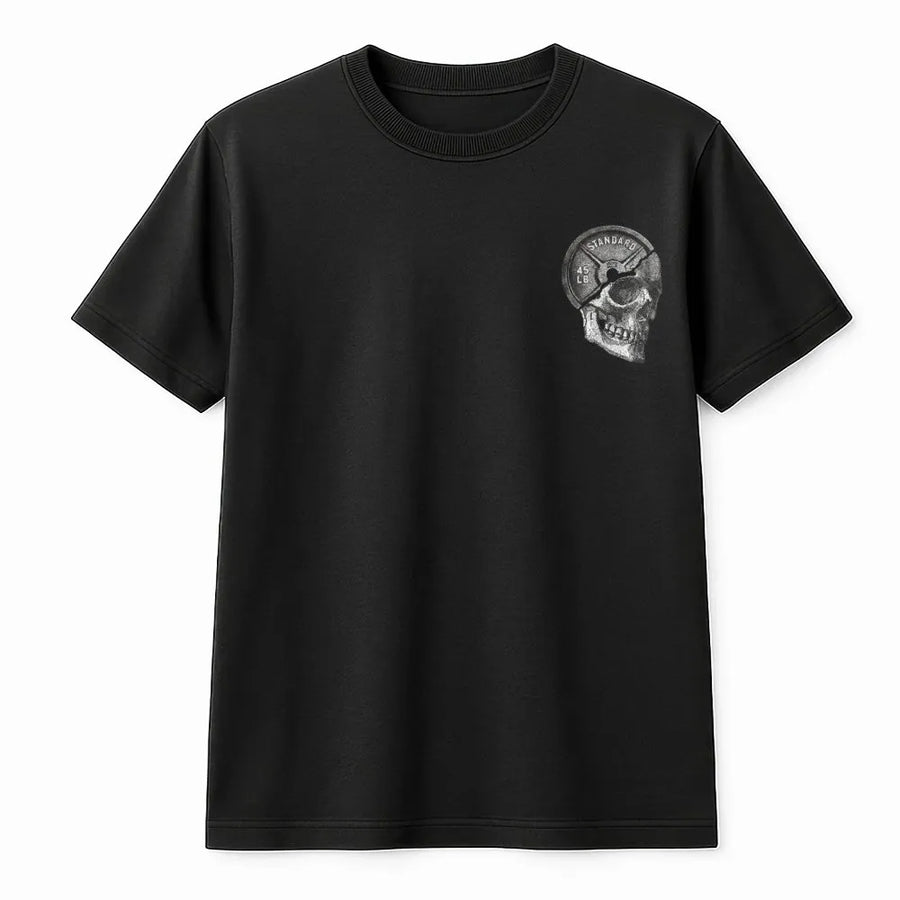 Weightlifting Skull T-Shirt | Cracked Skull Barbell Plate Graphic | Premium Cotton Tee | Gift for Weightlifter