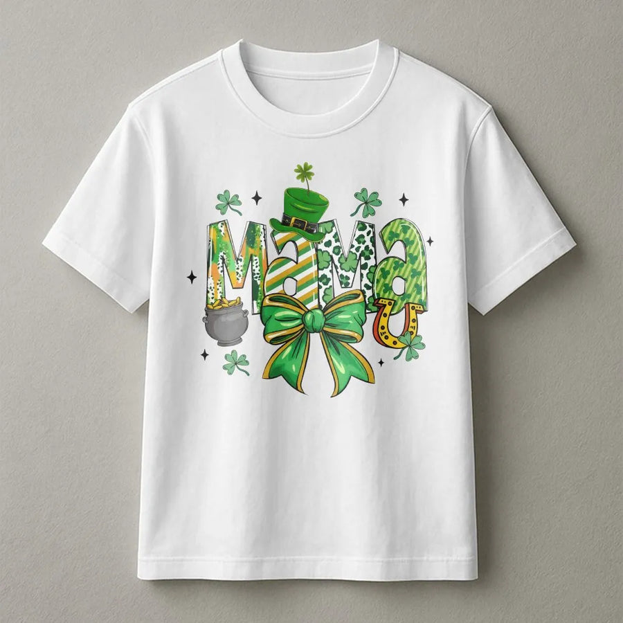 Mama St Patricks Day T-Shirt | Lucky Shamrock Green Graphic | Premium 100% Cotton | Cute Irish Holiday Outfit Gift for Moms