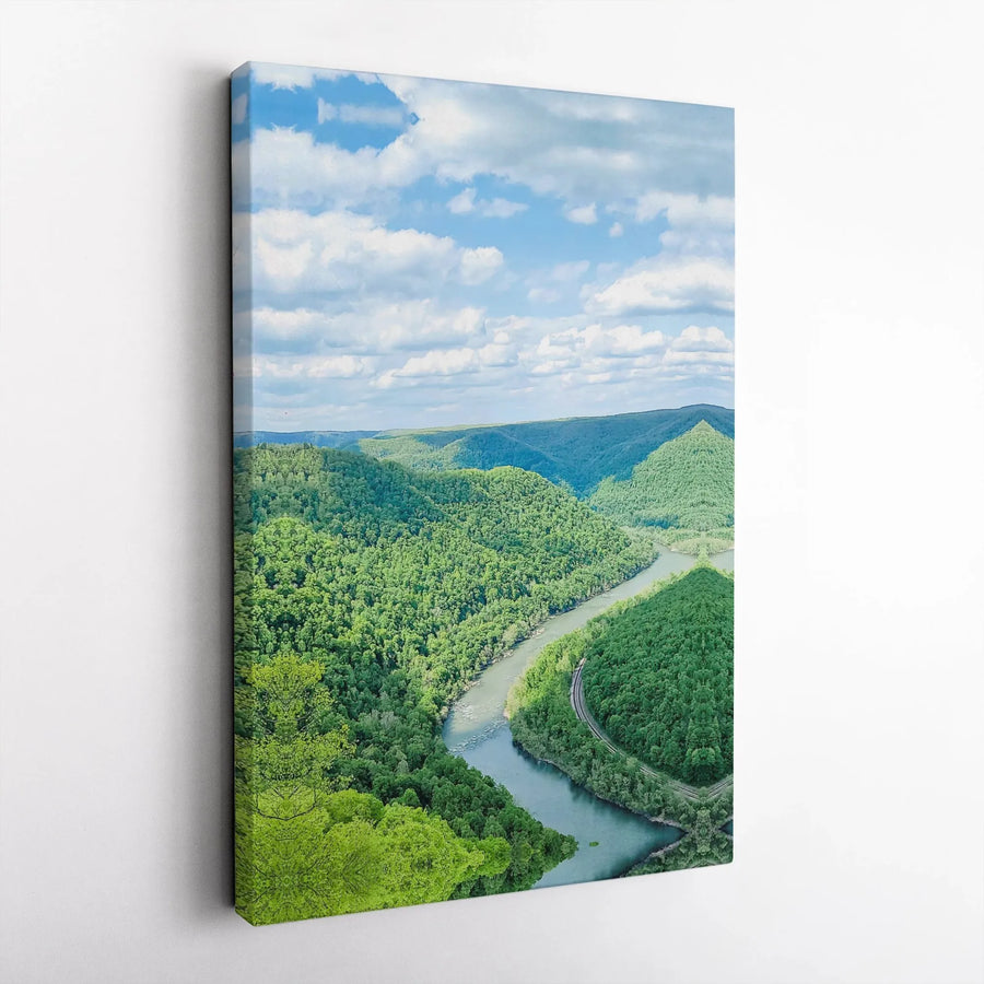 Mountain River Landscape Canvas | Lush Forest Valley View | 1.25 Inch Gallery Wrap | Nature Wall Art for Home Office Decor