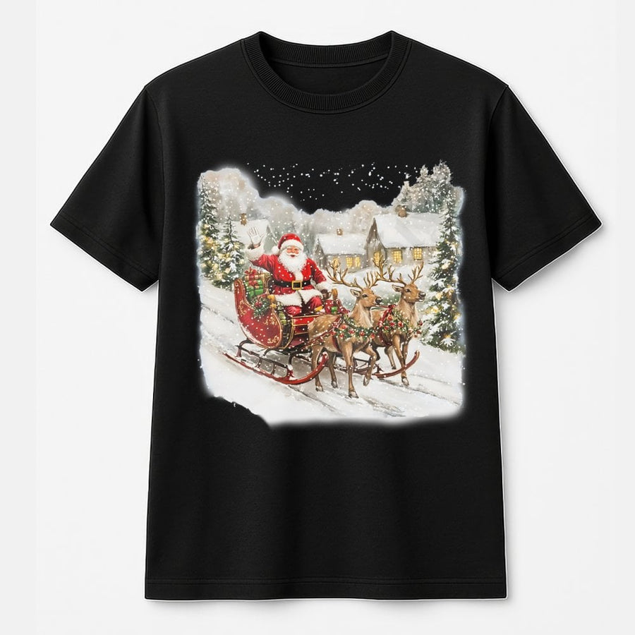 Vintage Santa T-Shirt | Classic Christmas Reindeer Sleigh Graphic | Premium 100% Cotton | Festive Holiday Gift for Adults
