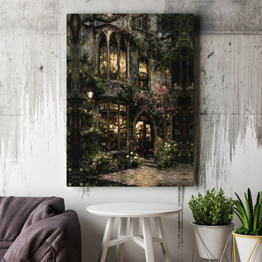 Magical Bookstore Canvas Print | Whimsical Night Library Wall Art | Premium Gallery Wrapped 1.25" Profile | Gift for Book Lovers & Fantasy Readers