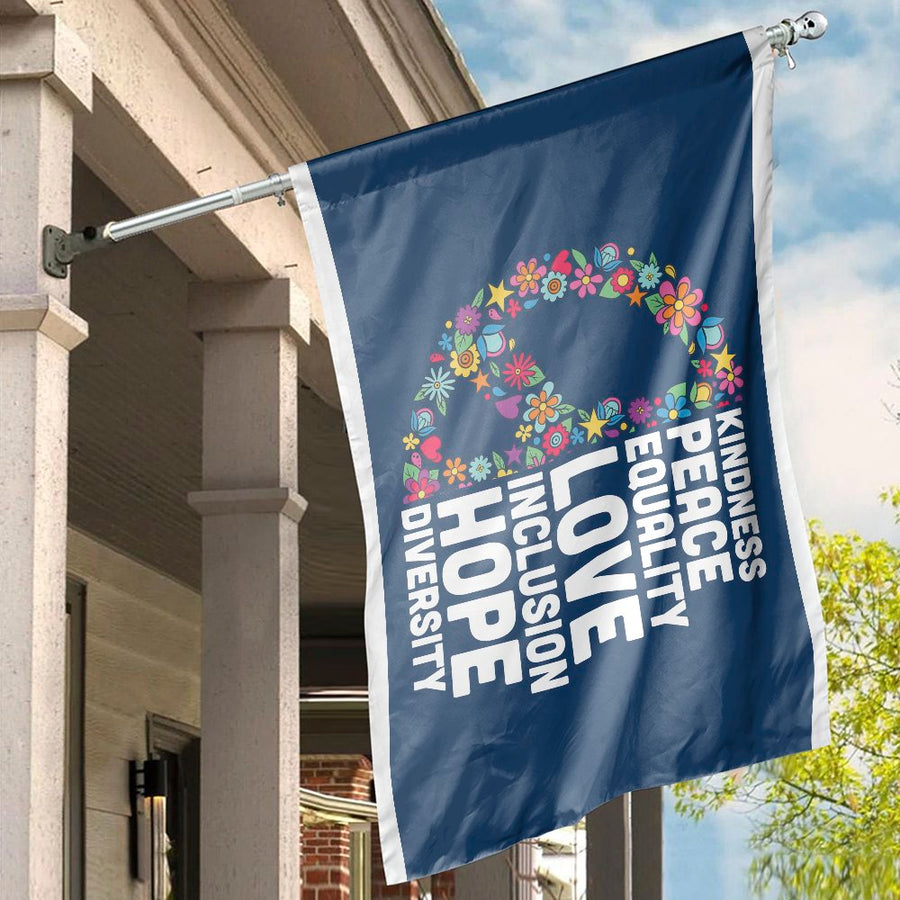Peace Sign House Flag | Floral Kindness Diversity Design | Durable UV-Resistant Polyester | Meaningful Home Decor House Gift