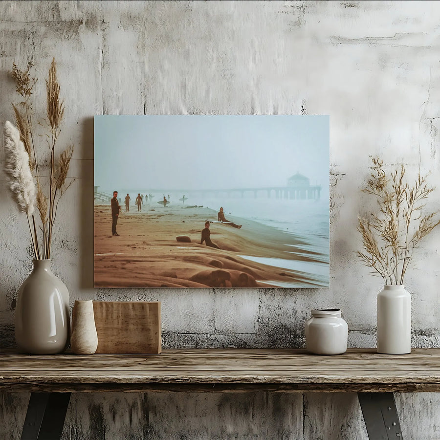 Foggy Beach Canvas Print | Moody Surfer Photography Wall Art | Premium 1.25" Thick Canvas | Coastal Decor Gift for Beach House