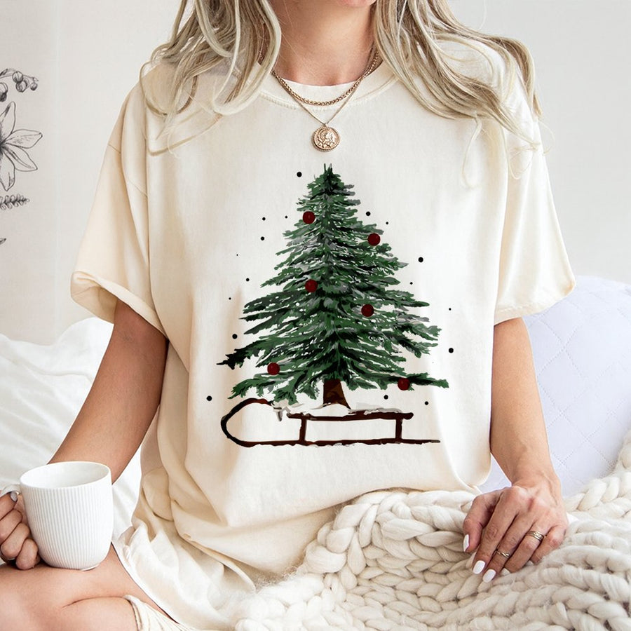 Christmas Tree T-Shirt | Artistic Snowy Pine Design | 100% Soft Cotton Premium Tee | Festive Winter Apparel Gift for Holiday Lovers