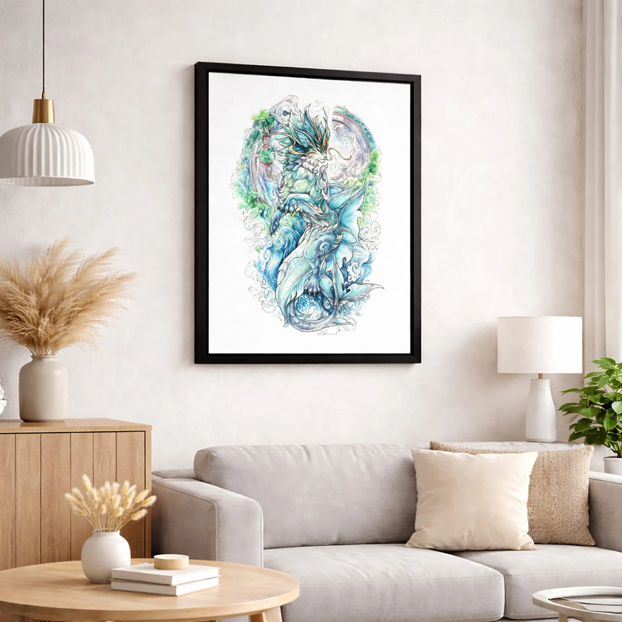 Mythical Water Dragon Canvas Art | Watercolor Fantasy Creature Wall Decor | Premium 1.25 Inch Gallery Wrap | Unique Gift for Fantasy Lovers