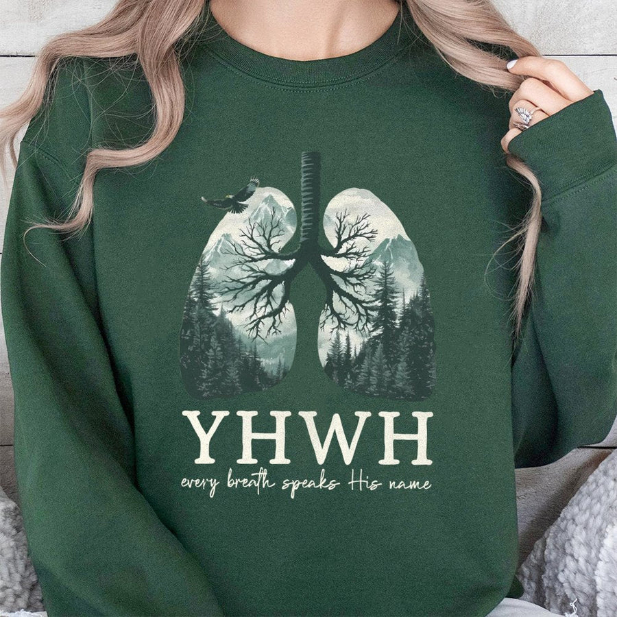 YHWH Sweatshirt | Every Breath Speaks His Name Christian Design | Premium Cotton-Blend Religious Apparel | Faithful Gift for Men and Women