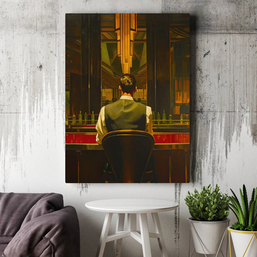 Art Deco Canvas Wall Art | Man at Speakeasy Bar Painting | Premium Gallery Quality Print | Gift for Him, Home Bar Decor